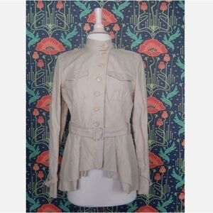 Pauw Amsterdam Beige Cotton Linen Blend Nehru Collar Safari Blazer Jacket 2/S/M